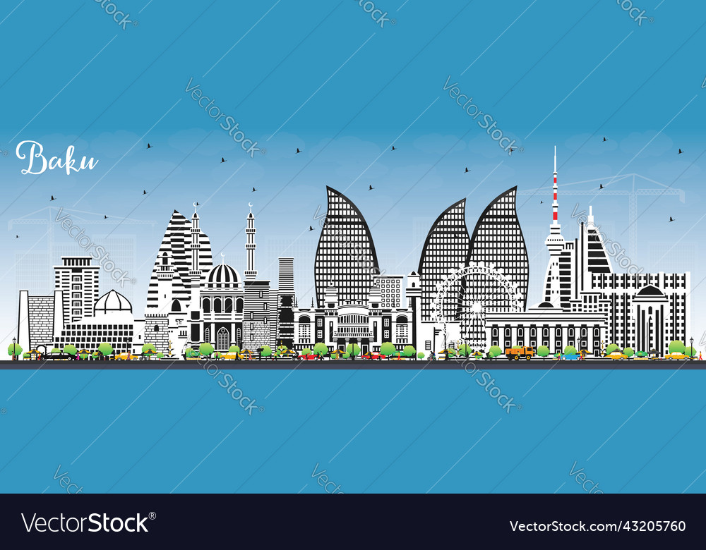 Baku azerbaijan city skyline with color buildings Vector Image