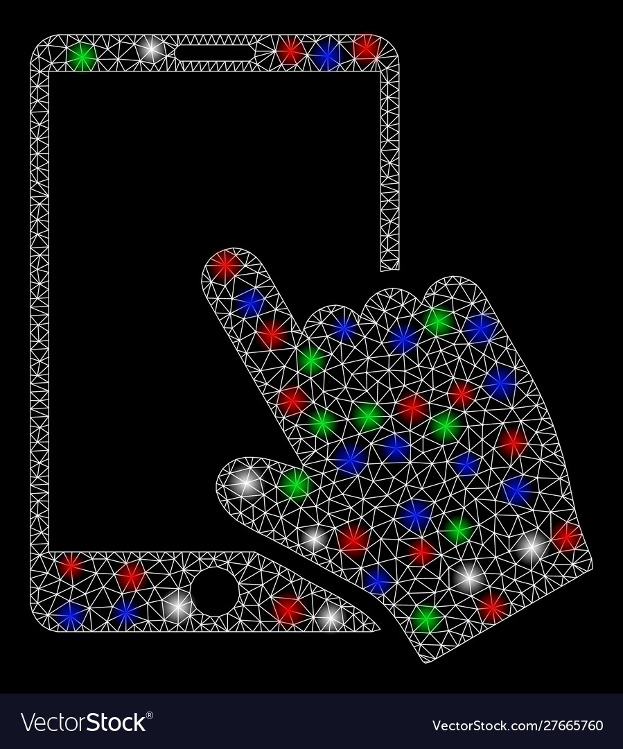 Bright mesh network touch smartphone with light vector image Bright mesh network touch smartphone with light
