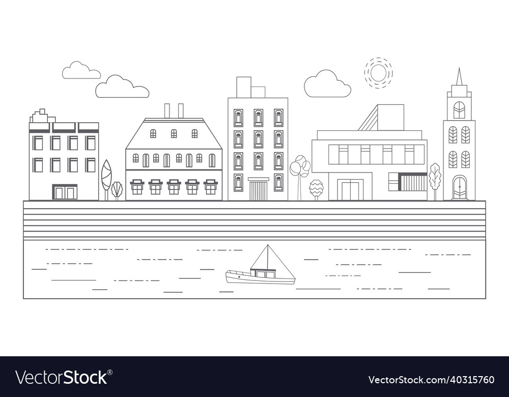 City street with modern houses villas vector image City street with modern houses villas
