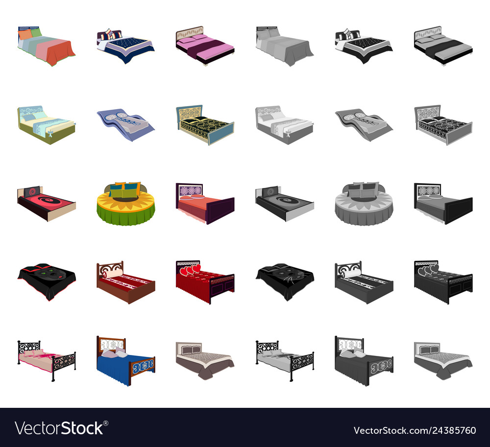 Verschiedene Betten Cartoonmono-Symbole im Set