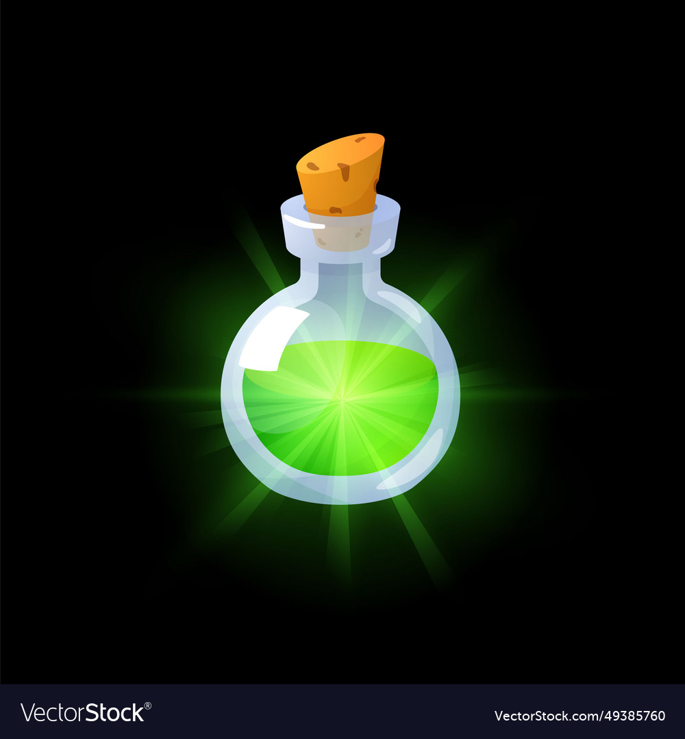 Glowing green potion in closed glass bottle flat Vector Image