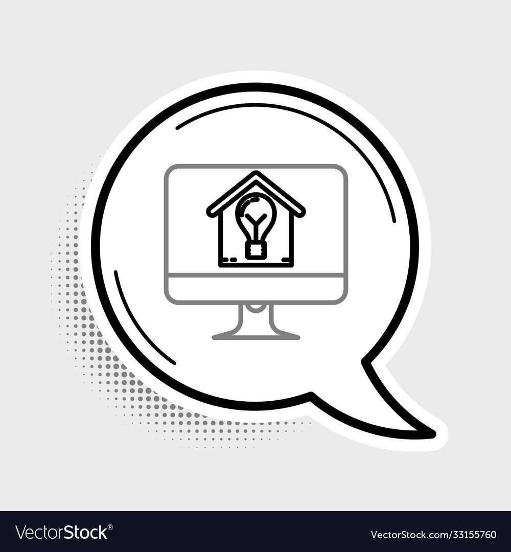 Line computer monitor with smart house and light Vector Image Line computer monitor with smart house and light