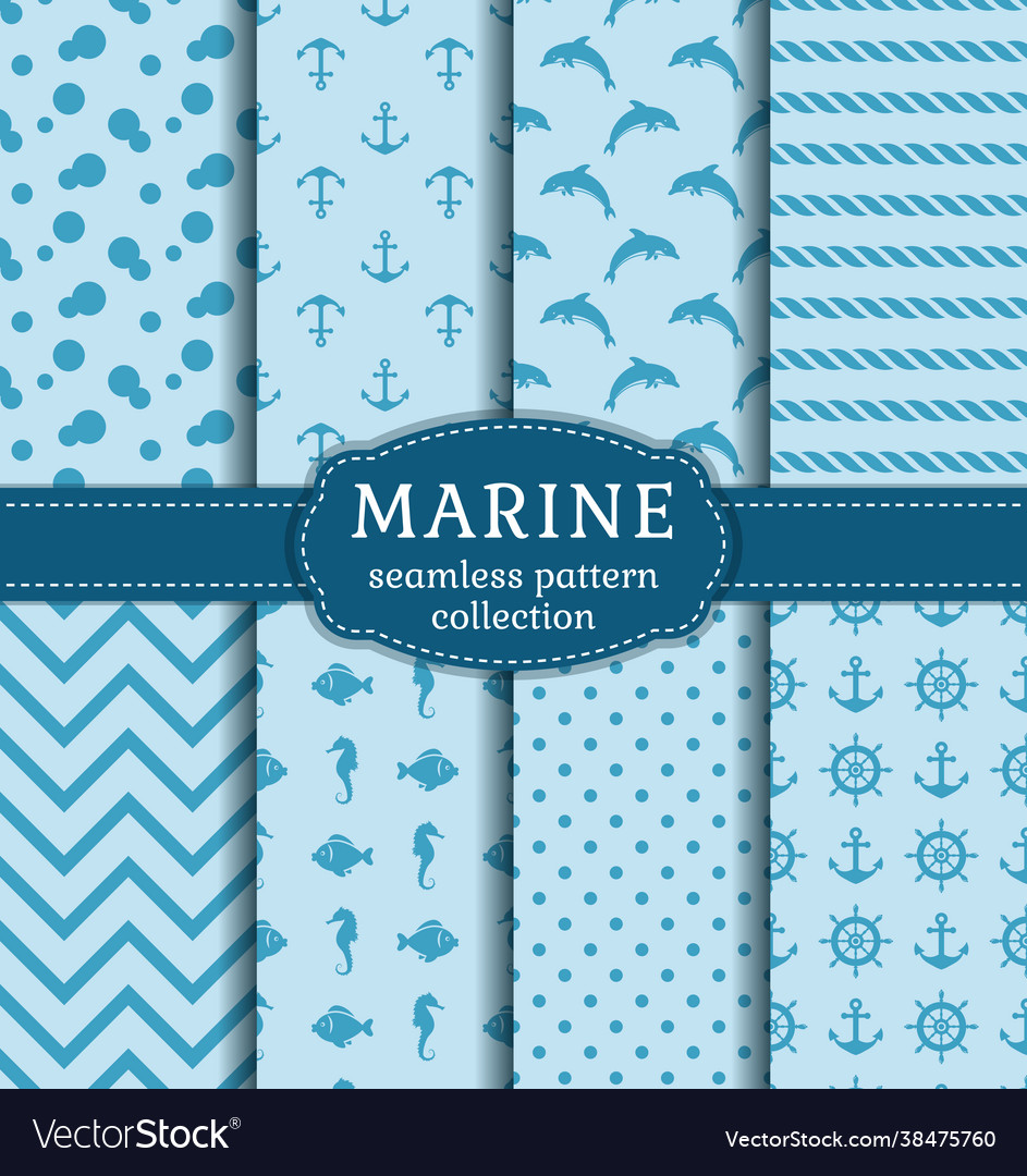 Sea and nautical seamless patterns set Royalty Free Vector