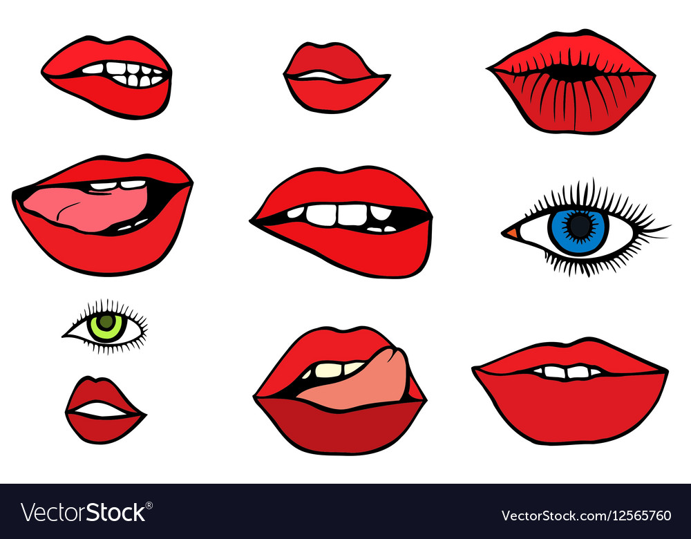 Set with lips and eyes Royalty Free Vector Image