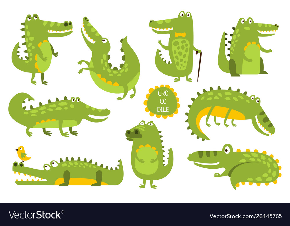 Crocodile cute character in different poses Vector Image