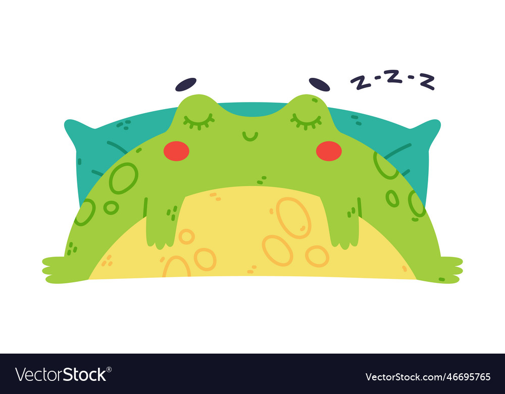 Cute fat green frog or toad character sleeping