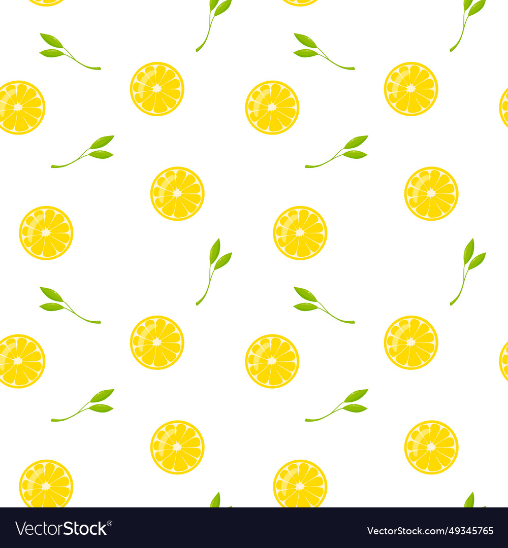 Lemon slices and leaves seamless pattern print