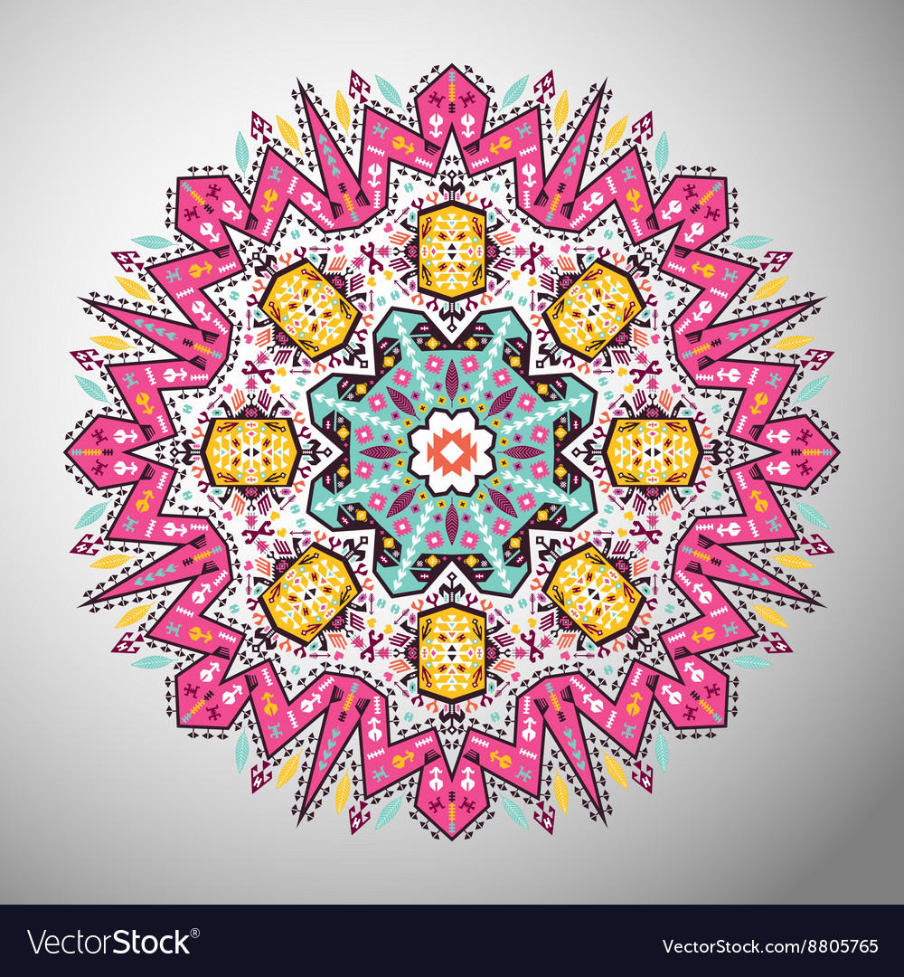 Ornamental round geometric pattern in aztec style