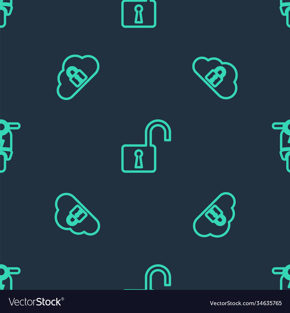 Set line open padlock cloud computing vector image Set line open padlock cloud computing