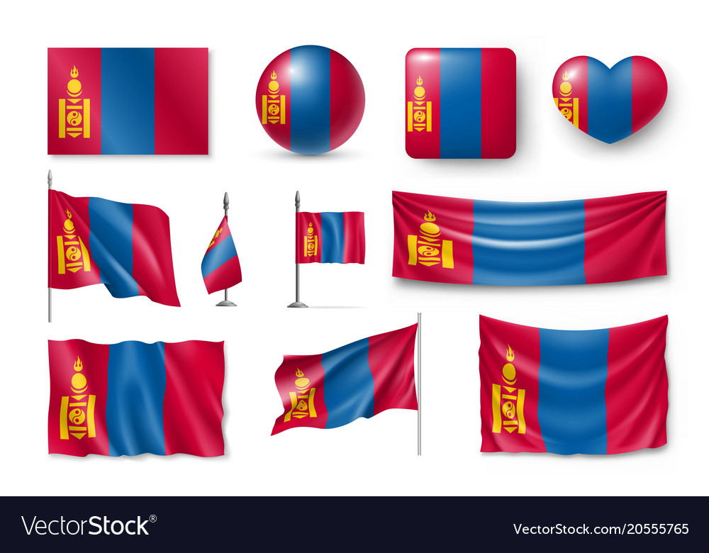 Set mongolia flags banners symbols