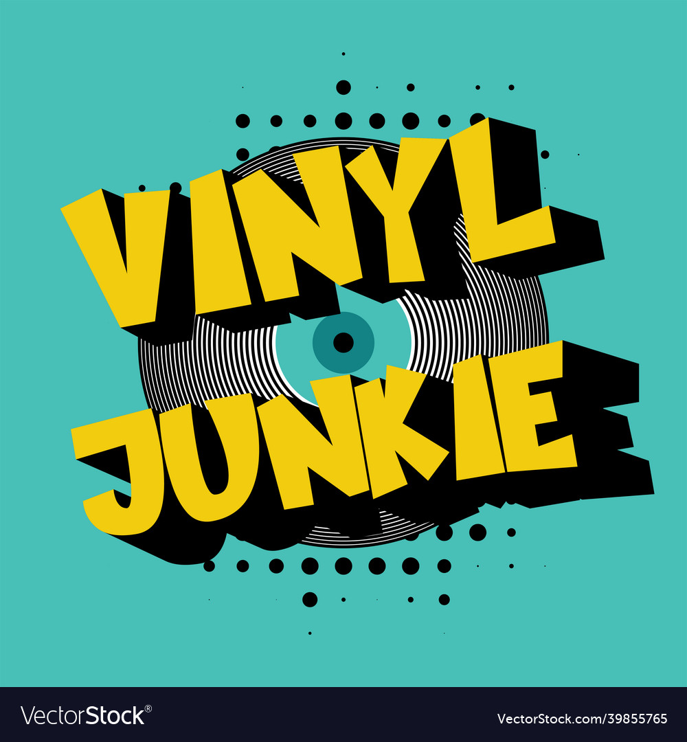 Vinyl junkie Retro-Design auf einem Halbton vector image Vinyl junkie Retro-Design auf einem Halbton
