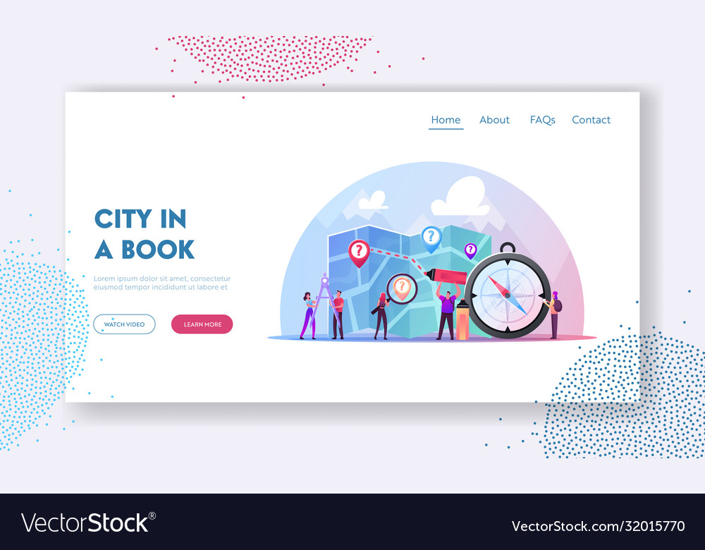 Cartography landing page template tiny characters vector image Cartography landing page template tiny characters