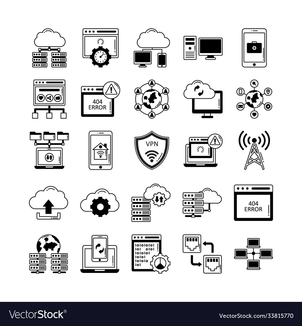 Data and networking icons set every single