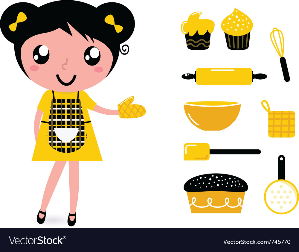 Girl with kitchen accessories