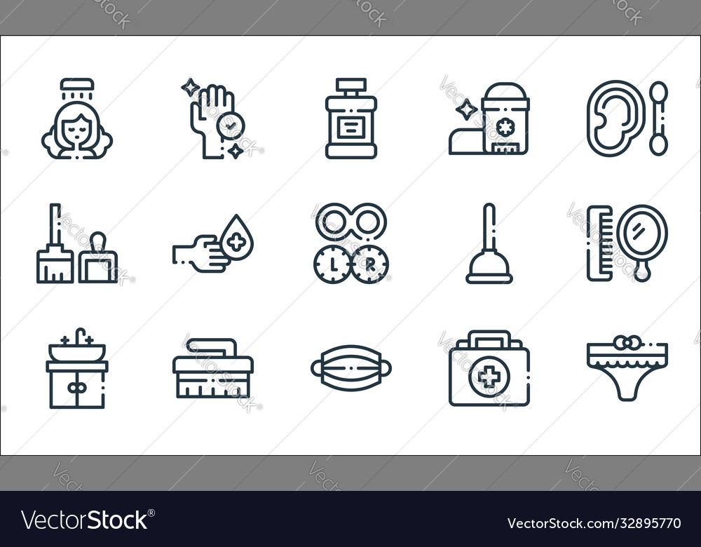 Hygiene routine line icons linear set quality vector image Hygiene routine line icons linear set quality
