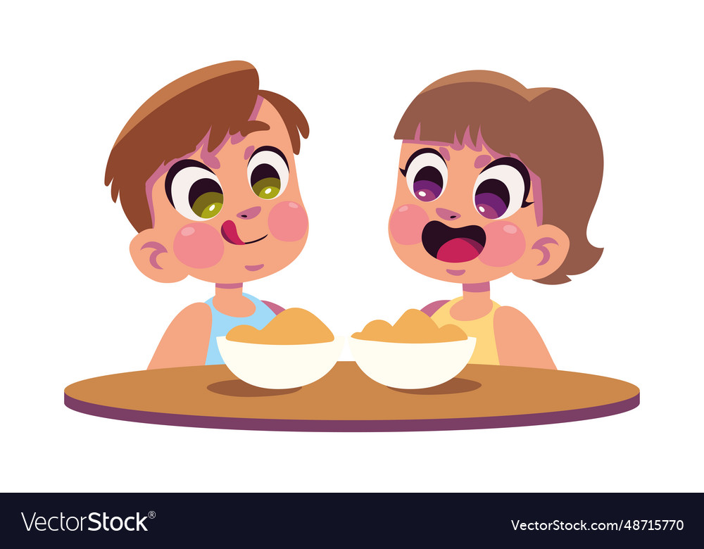 Kids eating meal in a bowl