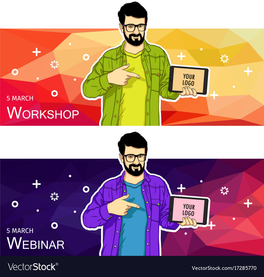 Man presentation of mobile application startup