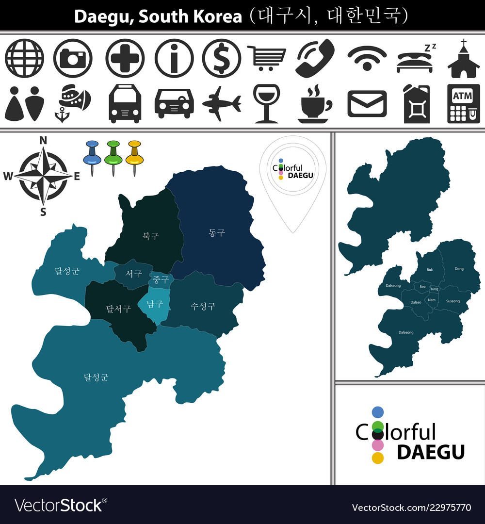 Daegu In Korea Map Map Of Daegu With Districts South Korea Royalty Free Vector