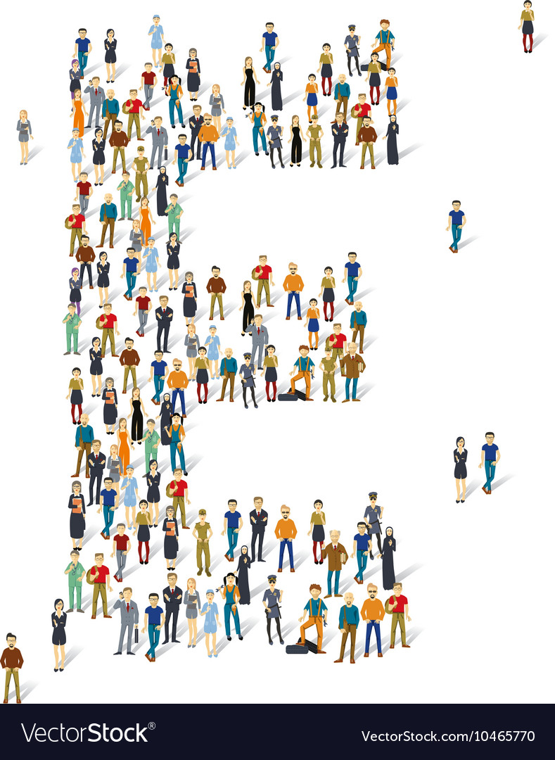 People crowd alphabet ABC letter E Royalty Free Vector Image