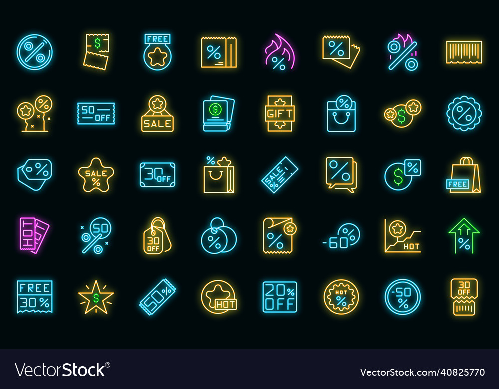 Promotional code icons set neon