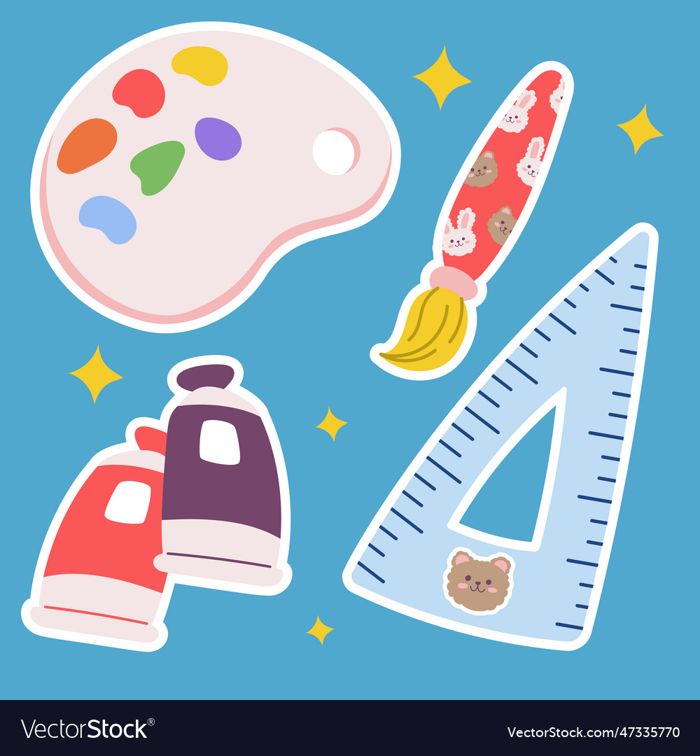 School stationery kawaii sticker set hand drawn Vector Image