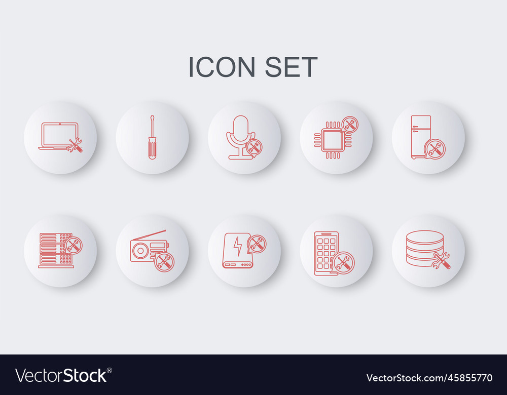 Set line database server service microphone vector image Set line database server service microphone