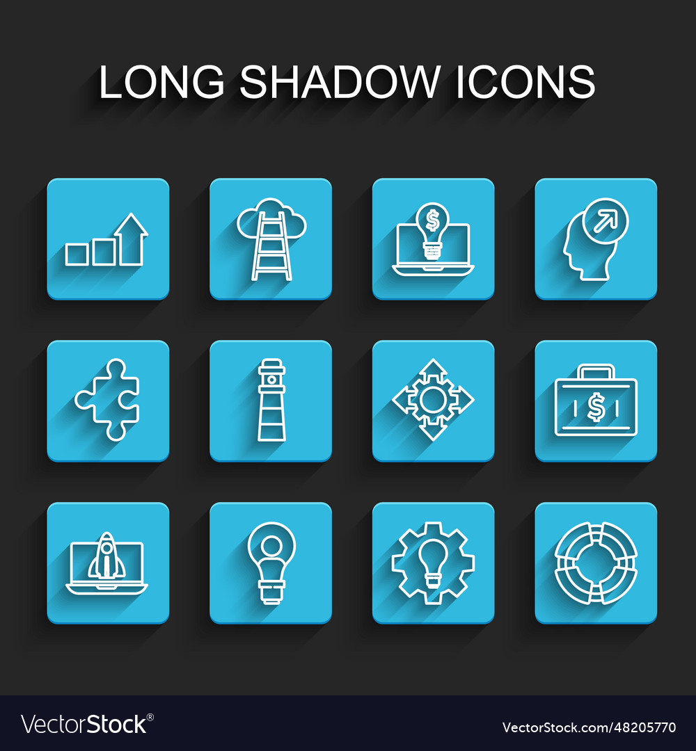 Set line startup project concept head with lamp vector image Set line startup project concept head with lamp