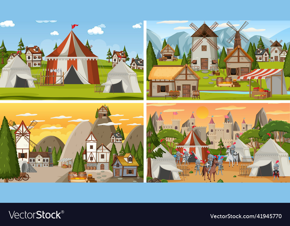 Set of different scene medieval vector image Set of different scene medieval