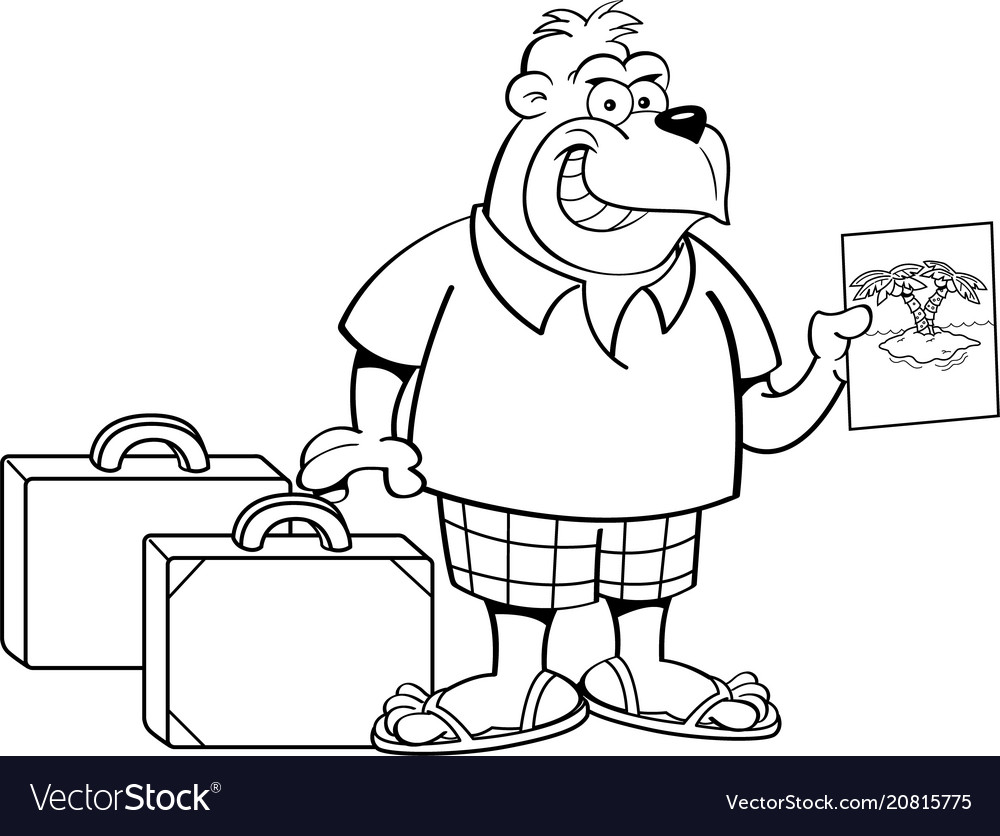 Cartoon gorilla wearing shorts with suitcases