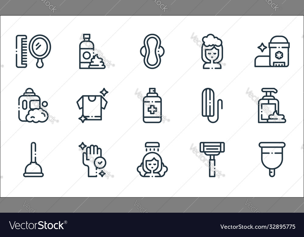 Hygiene routine line icons linear set quality vector image Hygiene routine line icons linear set quality
