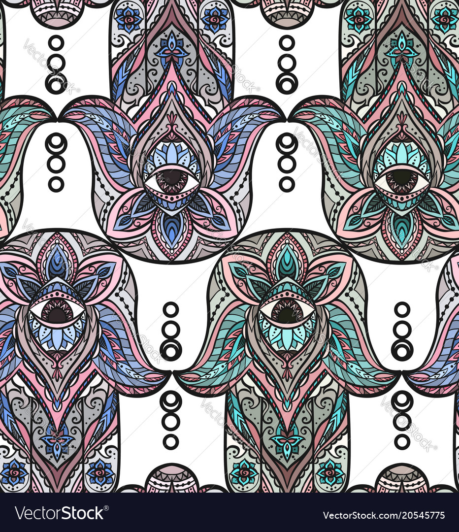 Seamless texture with a hamsa and boho pattern