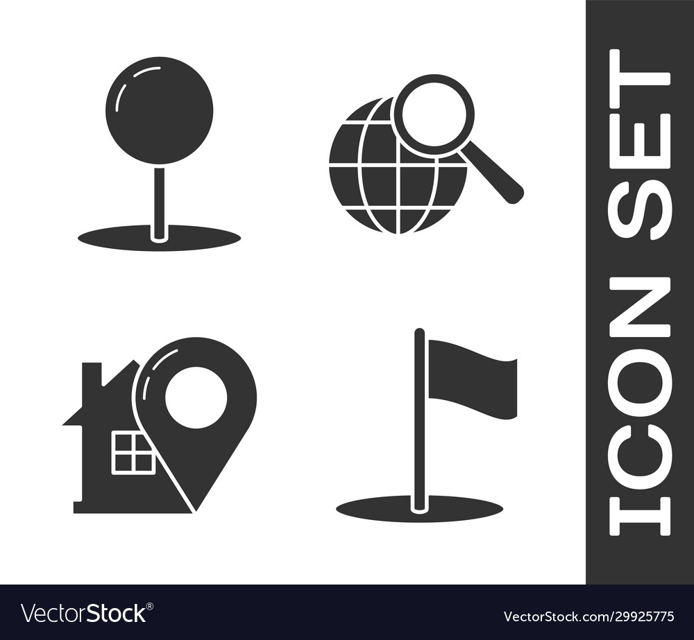 Set flag push pin map pointer with house vector image Set flag push pin map pointer with house