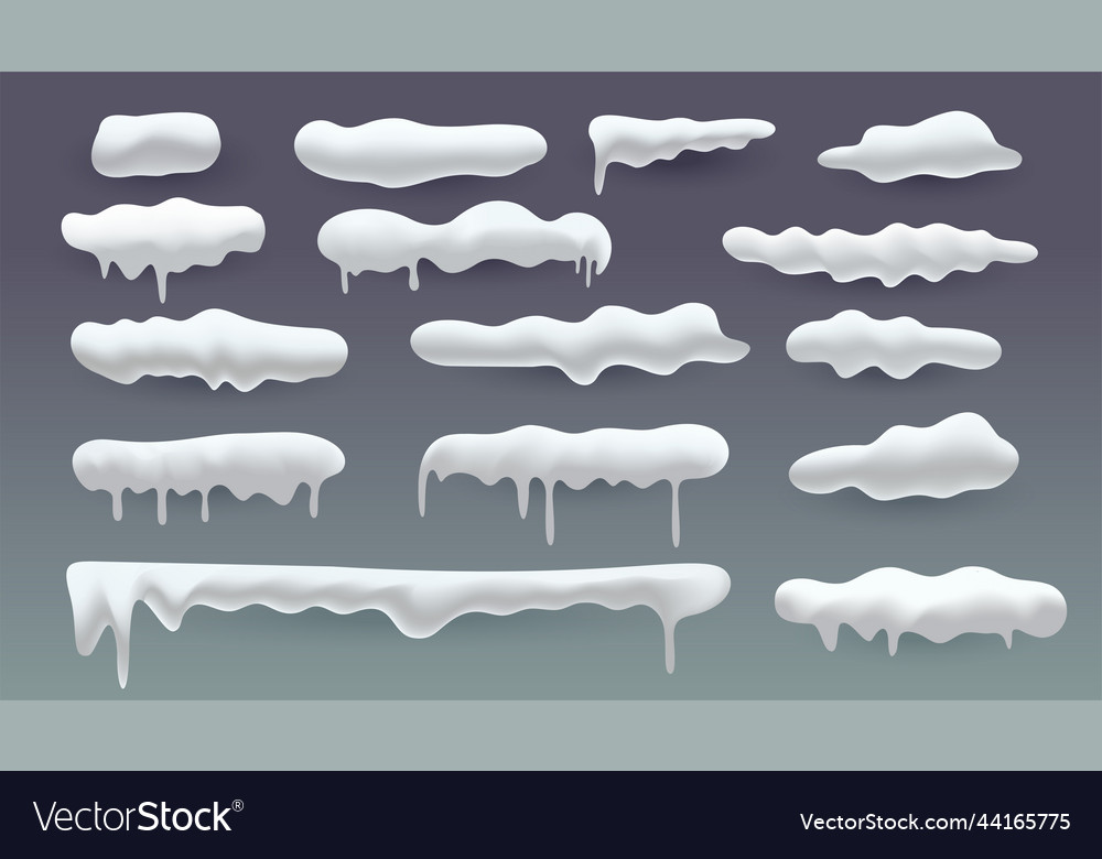 Set of realistic snowfall caps elements for xmas