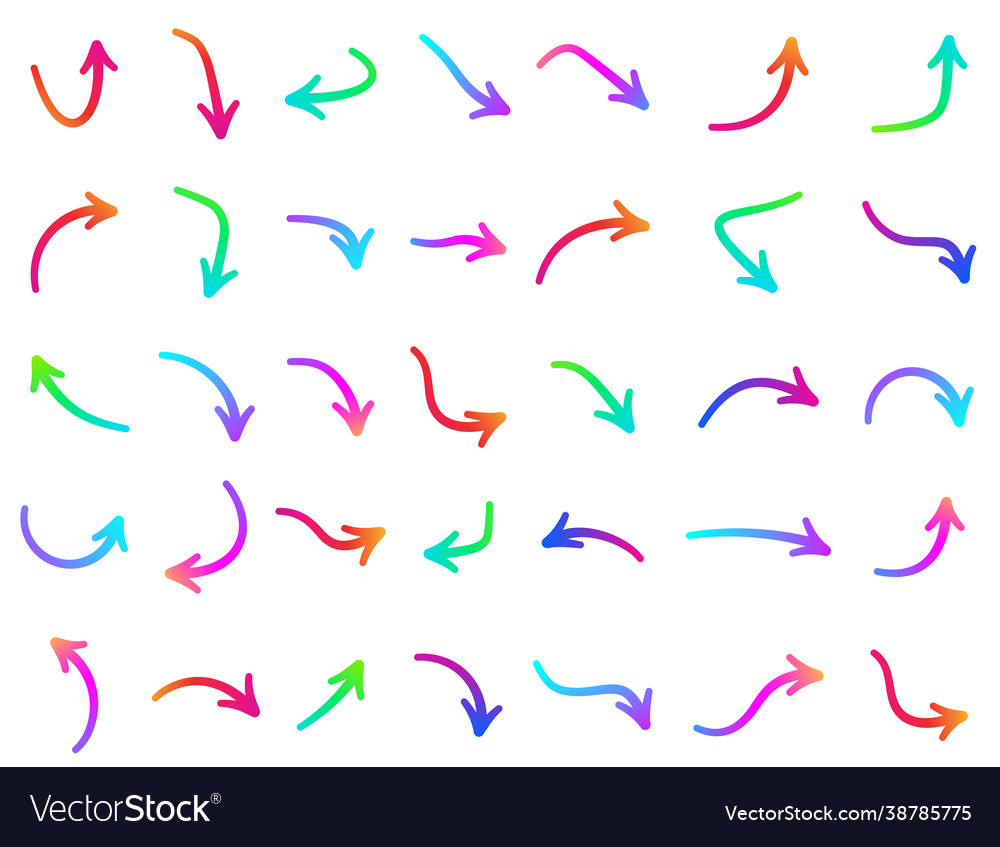 Set thin isolated multicolored arrows Royalty Free Vector