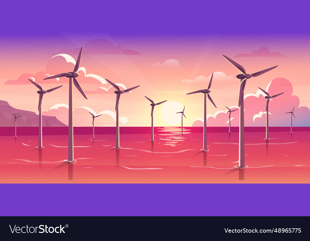 Sunset and wind turbines concept