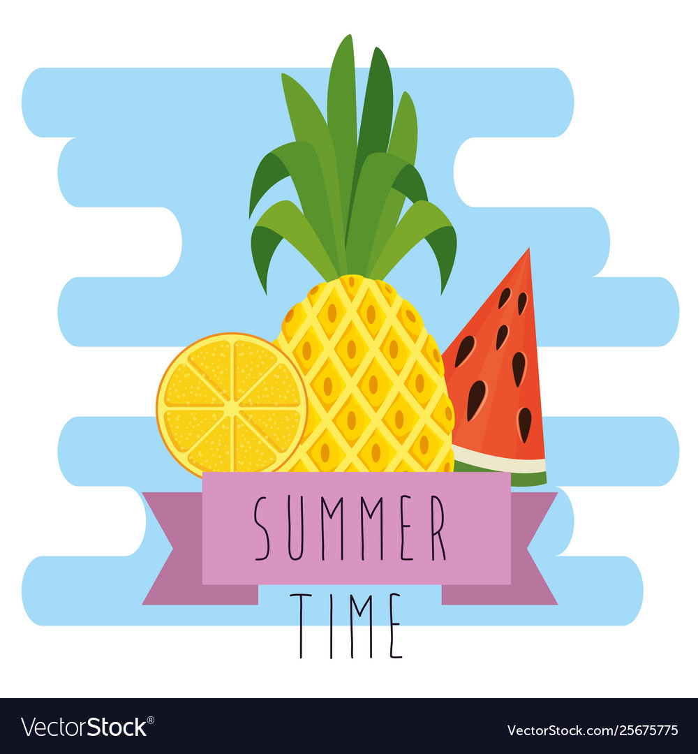 Tropical pineapple with watermelon and lemon Vector Image