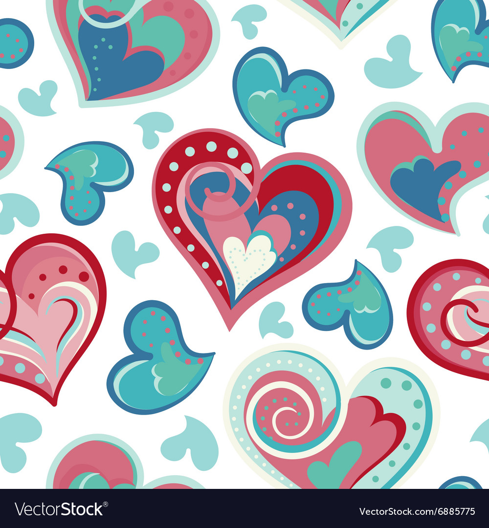 Valentines day artistic hand drawn colorful hearts