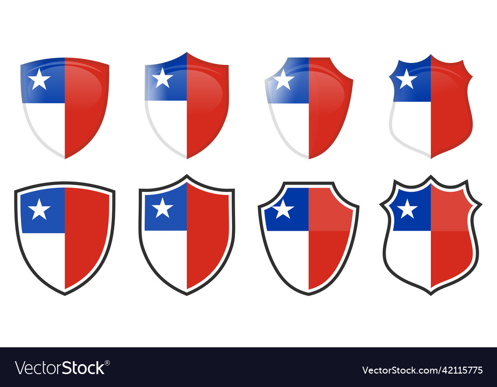 Vertical chile flag in shield shape four 3d