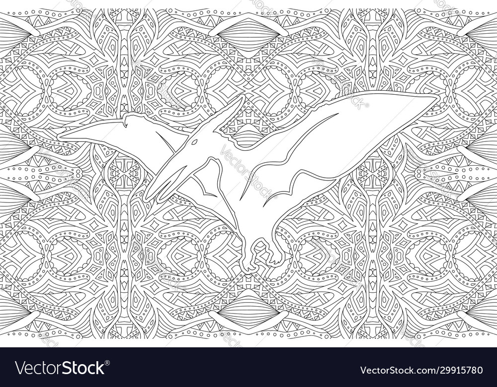 Art for coloring book page with pterodactyl Vector Image Art for coloring book page with pterodactyl