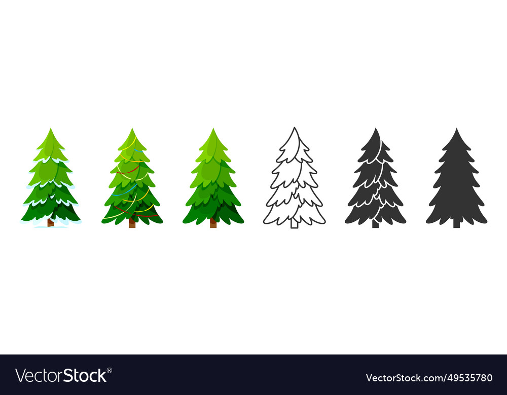 Weihnachtsbaum Linie Silhouette Stempel flache Set