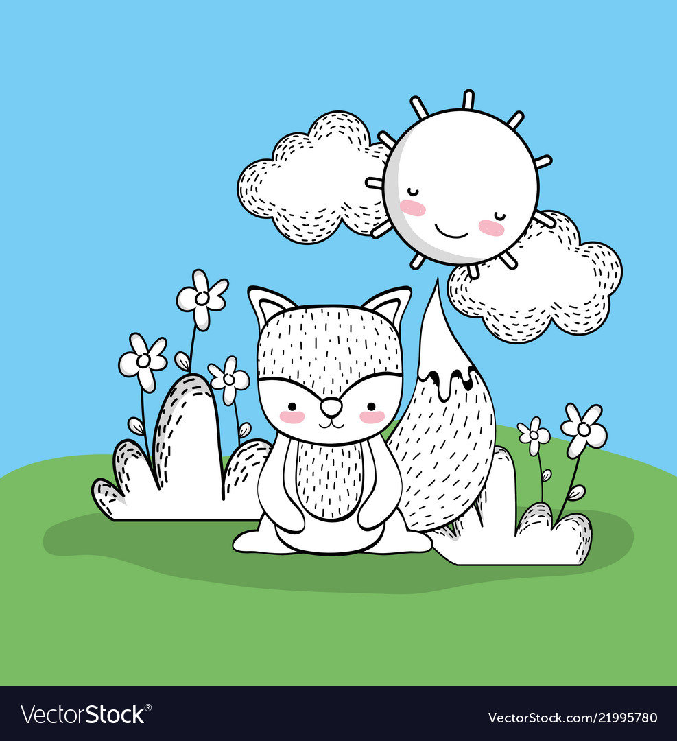 Cute squirrel with happy sun and clouds Royalty Free Vector