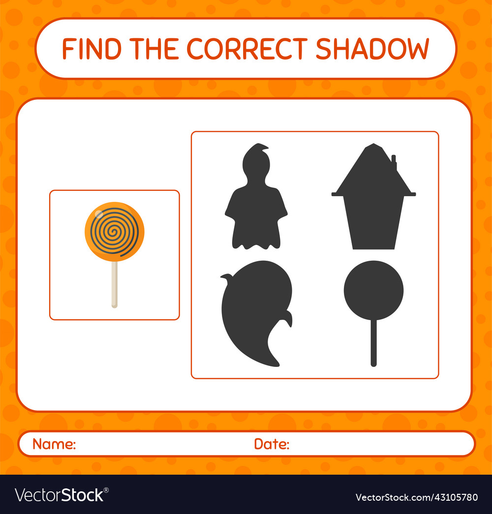 Find the correct shadows game with lollipop vector image Find the correct shadows game with lollipop