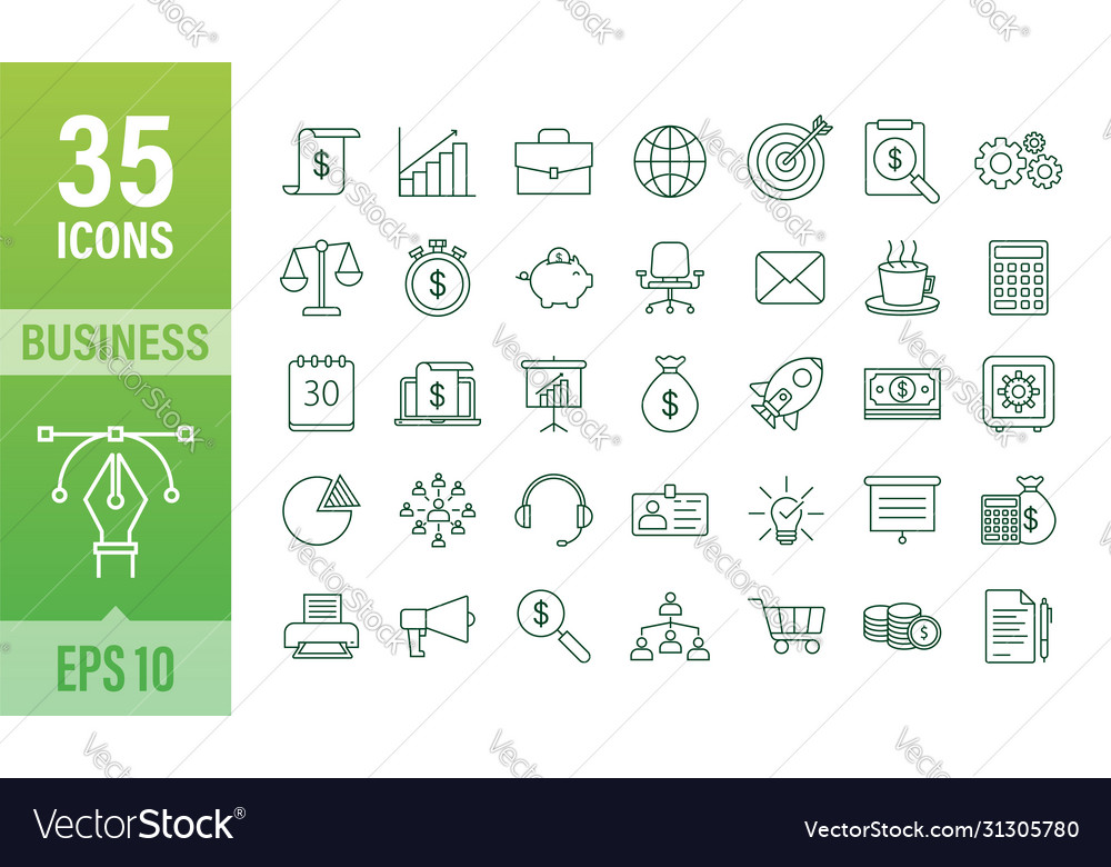Global network connection business line icon set