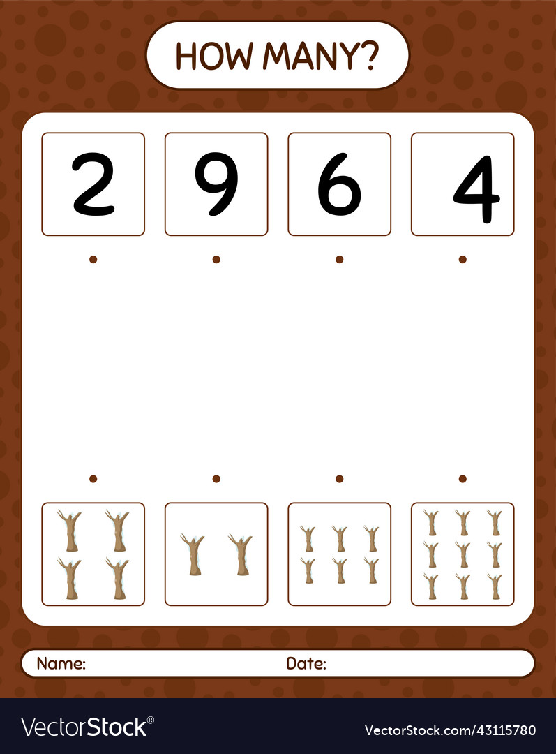 How many counting game with dead tree worksheet vector image How many counting game with dead tree worksheet