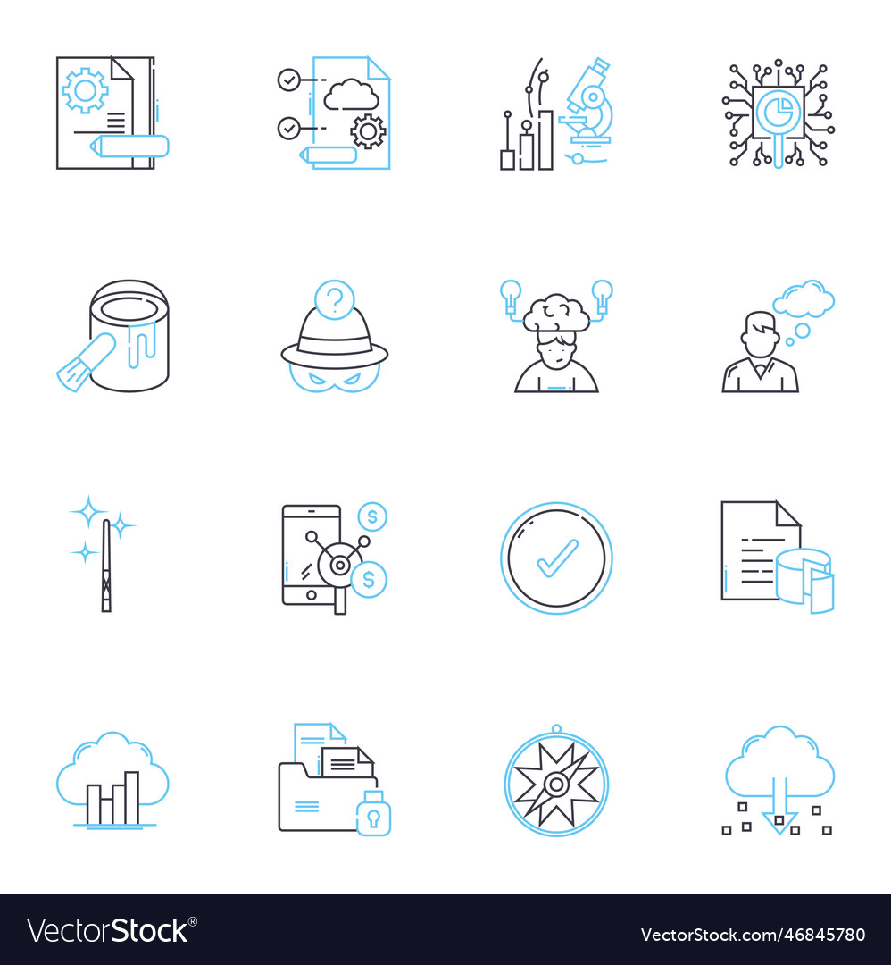 Information analysis linear icons set scrutiny vector image Information analysis linear icons set scrutiny