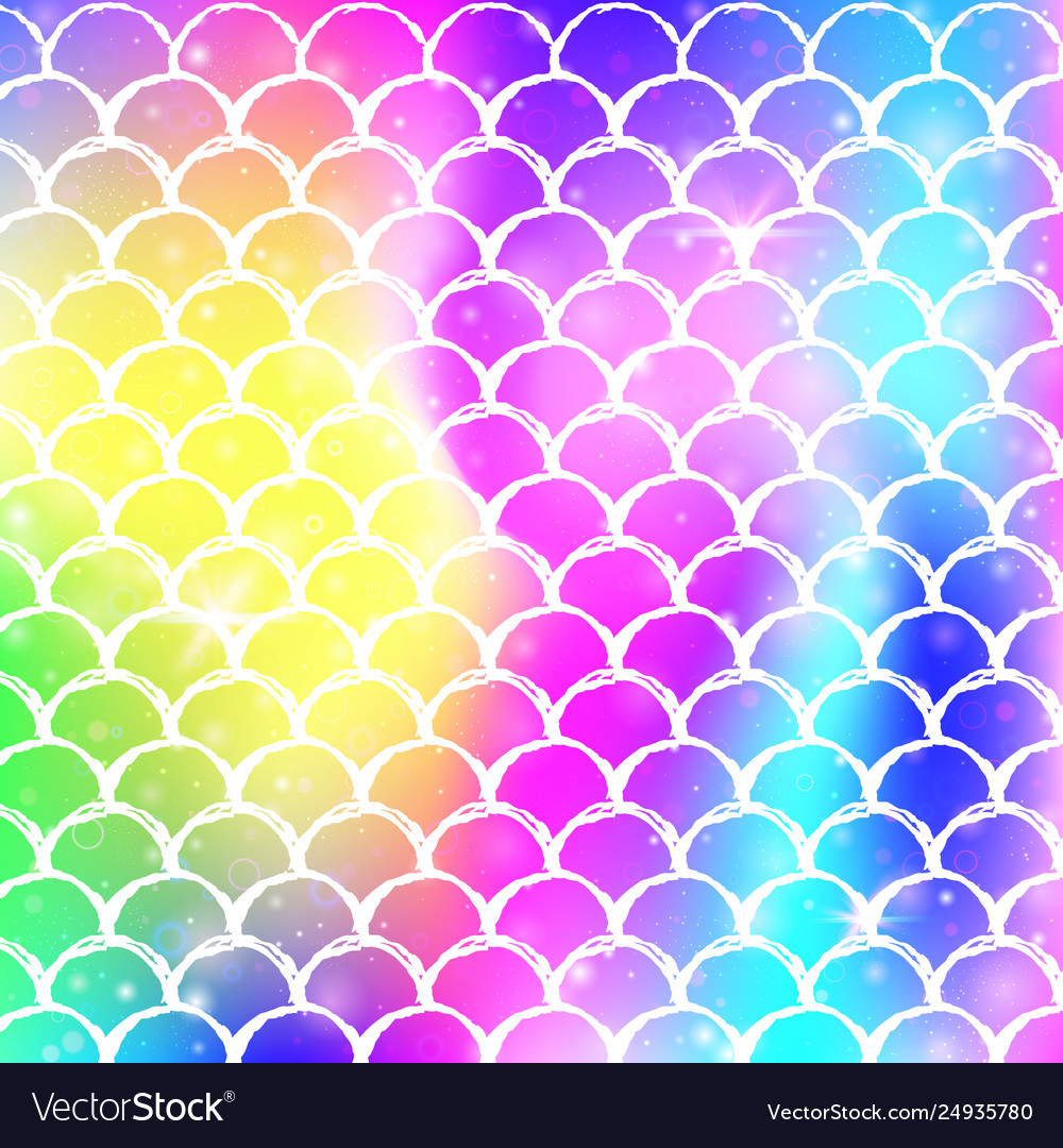 Rainbow scales background with kawaii mermaid Vector Image