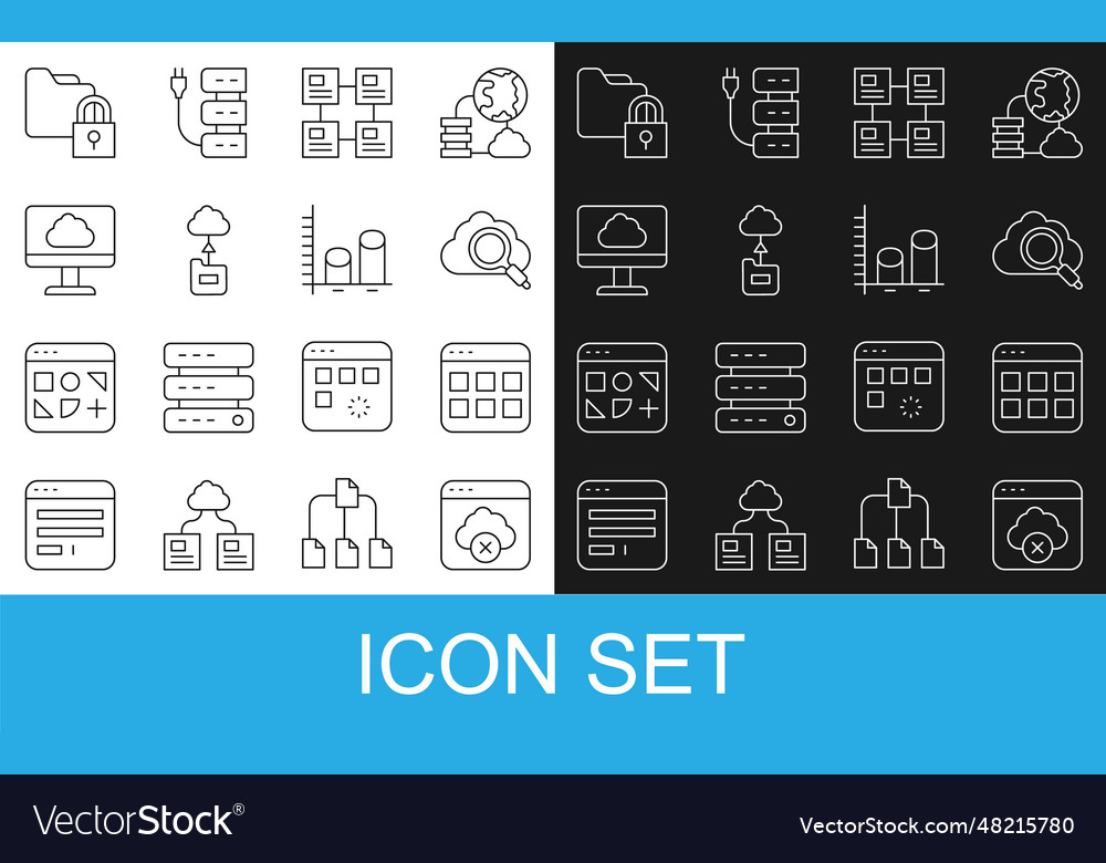 Set line failed access cloud storage browser vector image Set line failed access cloud storage browser