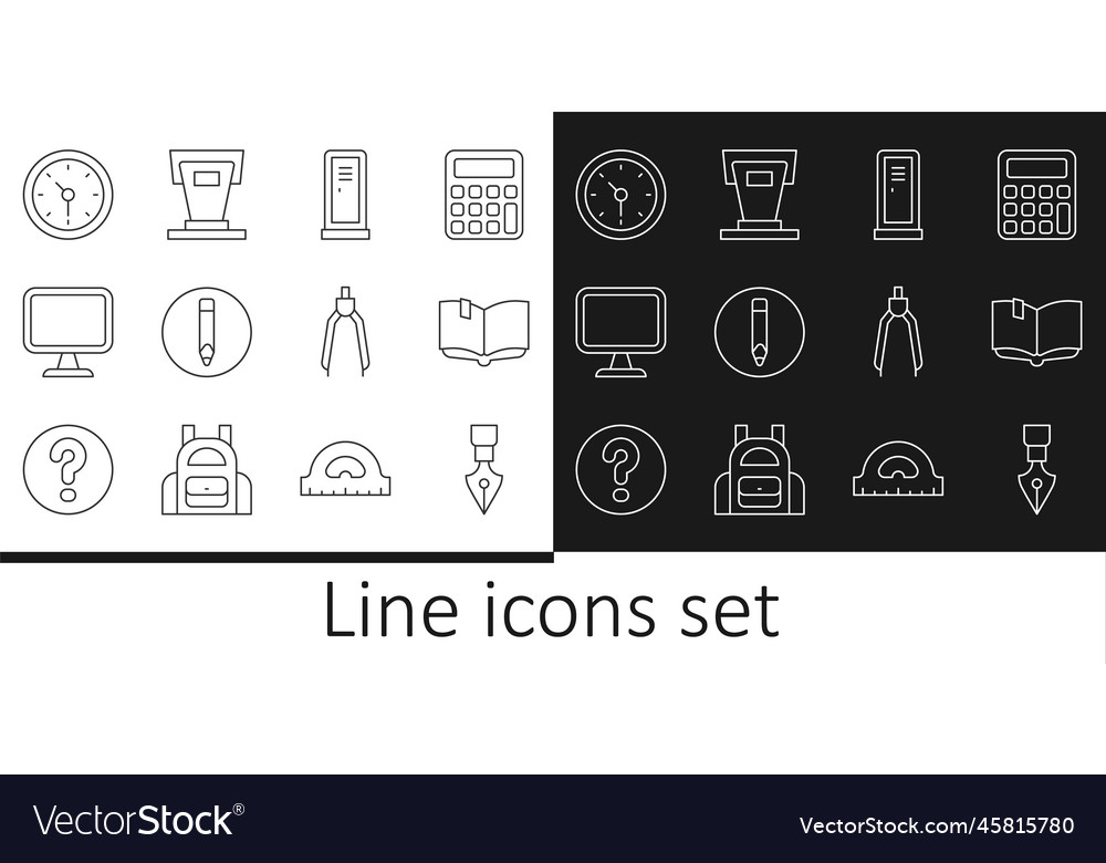 Set line fountain pen nib open book locker vector image Set line fountain pen nib open book locker