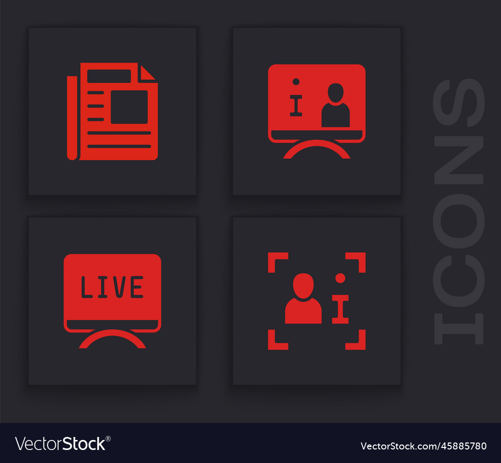 Set television report news and live icon vector image Set television report news and live icon
