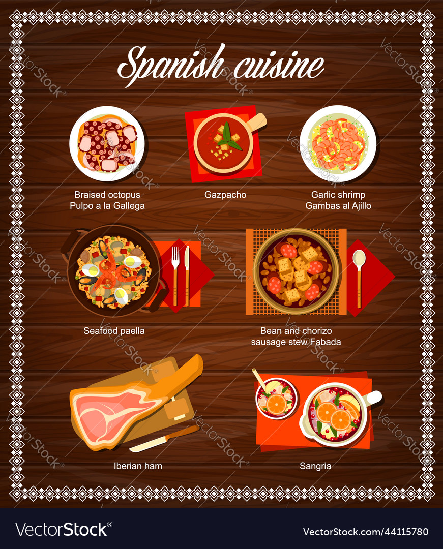 Spanish cuisine meals menu design template Vector Image